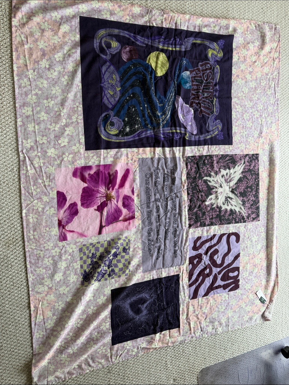 Floral Patchwork Tapestry in Pink and Purple Tapestry 70” x 56" Urban Outfitters
